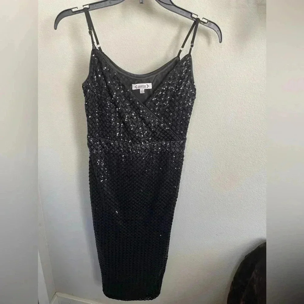 Nanette Lepore Black Sequin Cocktail Dress New Years Eve Midi Size 4 NWT